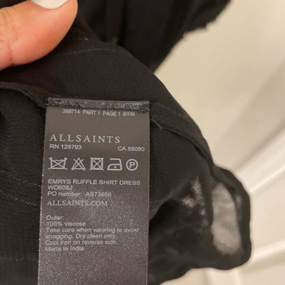 ALL SAINTS Emrys Ruffle Shirt Dress Black Size US10 - Picture 4 of 7